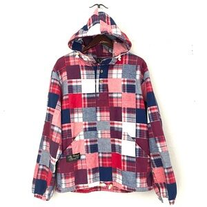Vermont Flannel Co Hooded Flannel Pullover Patchwork Heavyweight Unisex Medium